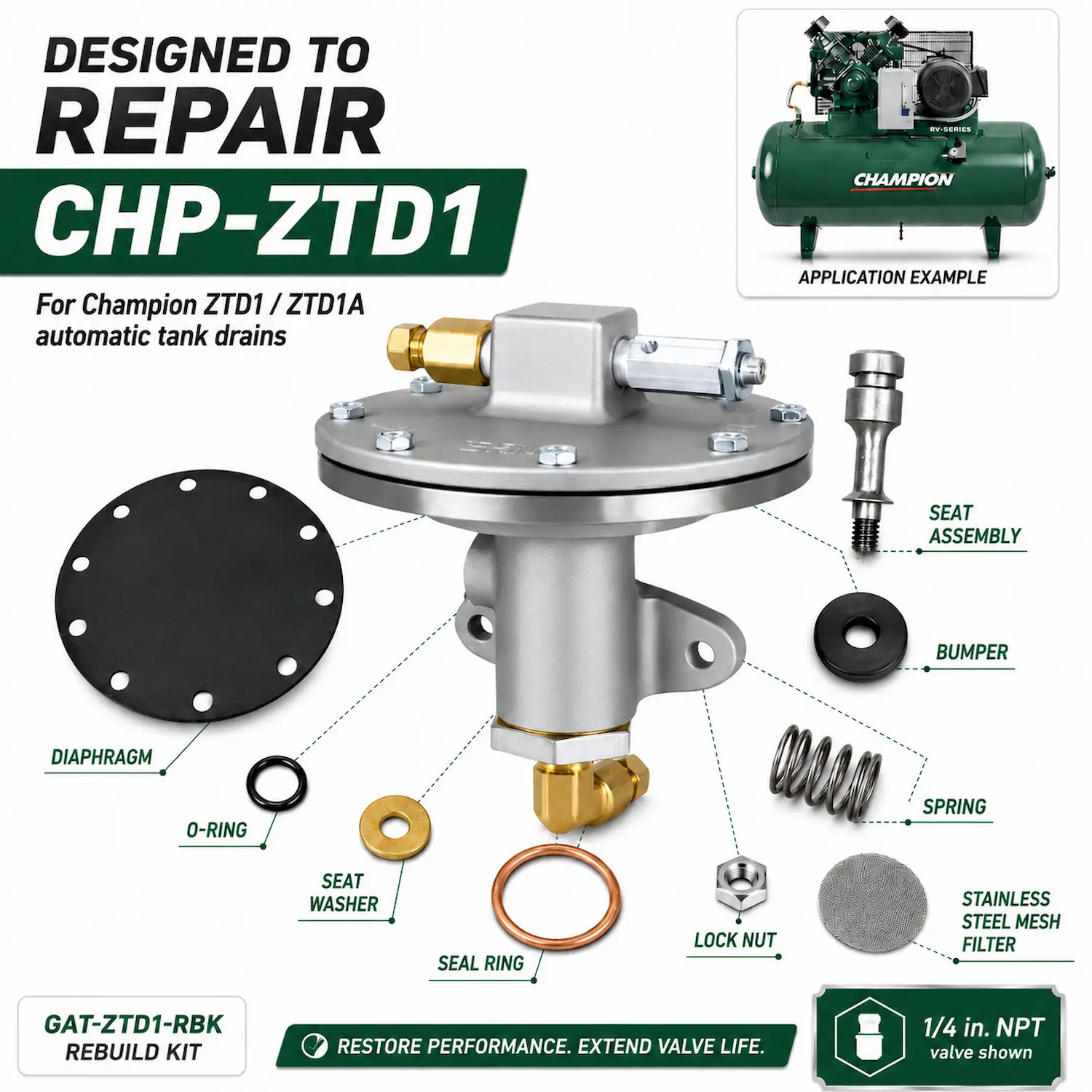 ドラパルト Auto Tank Drain ZTD1-Overhaul Kit -Champion #Z5941