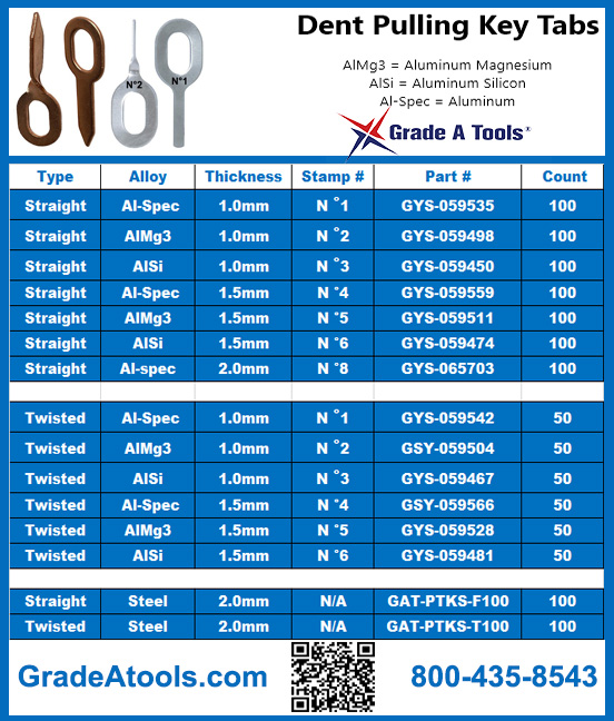 Twisted Dent Pulling Weld Tab Keys - 100 pkg of Steel Tabs
