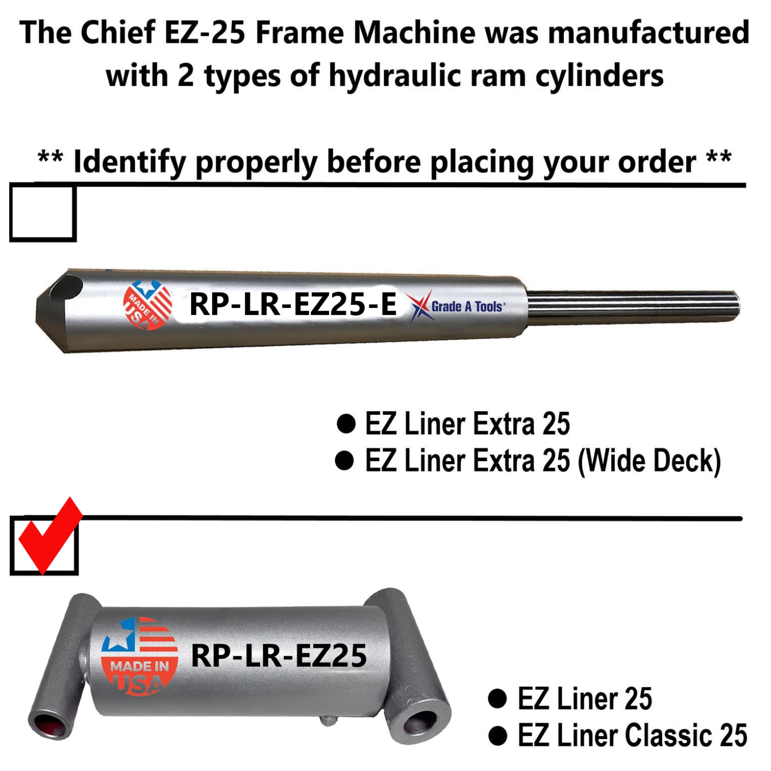 Replacement Chief EZ 25 Frame Machine Lift Ram (Short)