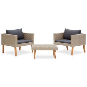 3 Piece Patio Lounge Set with Cushions Poly Rattan Beige A949-310217