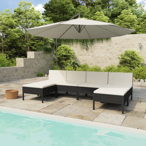  6 Piece Patio Lounge Set with Cushions Poly Rattan Black A949-3056986