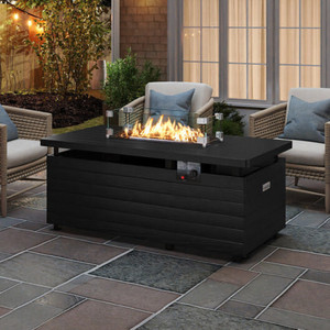 51 Inch Propane Fire Pit Table 50000 BTU Gas Firepit with Removable Lid and Tempered Glass Wind Gua B593-NP12694