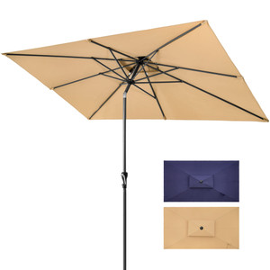 10' Tan Polyester Rectangular Tilt Market Patio Umbrella N270-485613