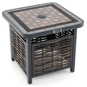 21.5 Inches Outdoor PE Rattan Side Table Square End Table with Umbrella Hole B593-NP11926