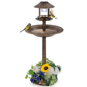 Pedestal Bird Bath with Solar Light with Bird Feeder and Flower Planter-Bronze - Color: Bronze D681-PZ10005GU