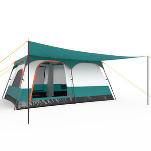 8-10 Person Camping Tent with Double Rooms and 2 Doors-Green - Color: Green D681-NP12016GN-L