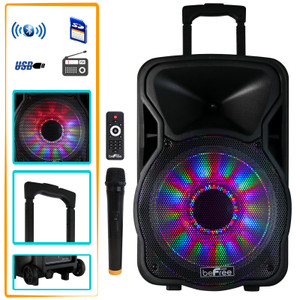 beFree Sound 12 Inch 2500 Watt Bluetooth Rechargeable Portable Party PA Speaker with Illuminating L D970-BFS-4400