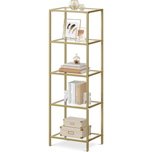 Narrow Gold Metal Frame Glass Shelves Shelving Unit Slim 4-Shelf Bookcase Q280-VFTBGLD79863520