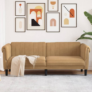 Sofa 3-Seater Brown Faux Suede Leather A949-372594