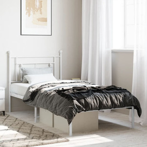 Metal Bed Frame without Mattress with Headboard White 39.4"x78.7 A949-374383