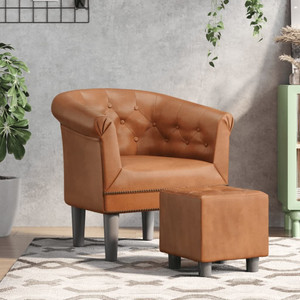 Tub Chair with Footstool Brown Faux Leather A949-356501