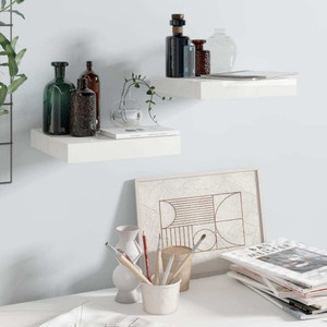 Floating Wall Shelves 2 pcs High Gloss White 9.1"x9.3"x1.5" MDF A949-323740