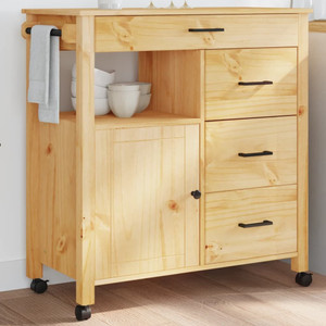 Kitchen Trolley MONZA 33.1"x15.7"x34.8" Solid Wood Pine A949-376109