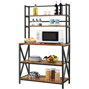Modern Industrial Metal Wood Bakers Rack Kitchen Storage Shelf Q280-YWKBRX872539416