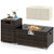 2-Piece Outdoor Rattan Fire Table Set 32 Inch Rectangle Gas Firepit with Tank Cover-Brown B593-NP12223