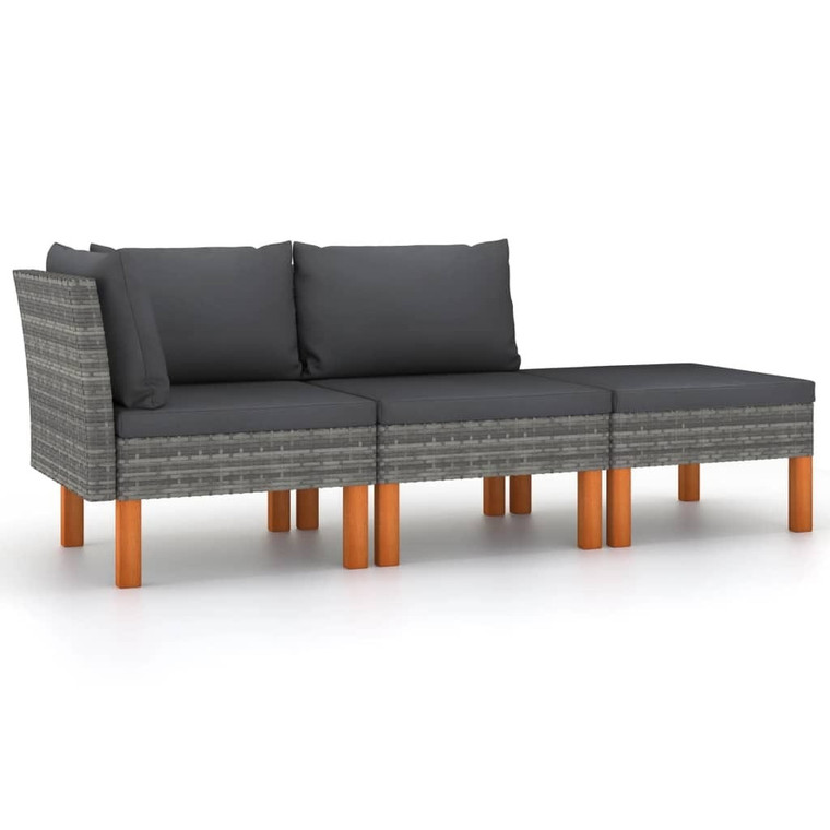 3 Piece Patio Lounge Set Poly Rattan and Solid Eucalyptus Wood A949-315757