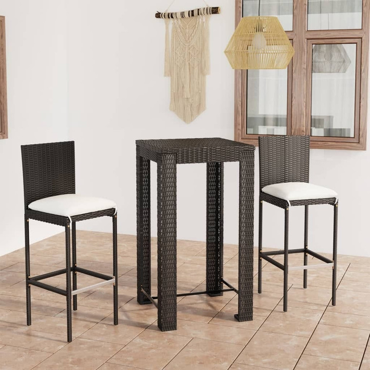  3 Piece Patio Bar Set with Cushions Poly Rattan Black A949-3064792