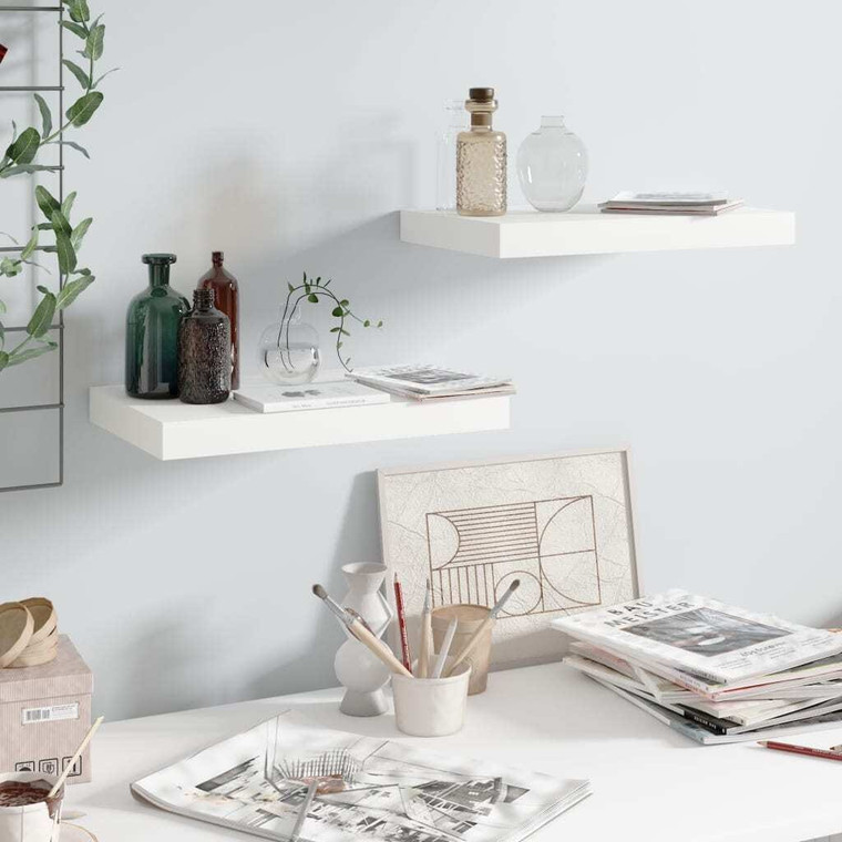 Floating Wall Shelves 2 pcs High Gloss White 15.7"x9.1"x1.5" MDF A949-323743