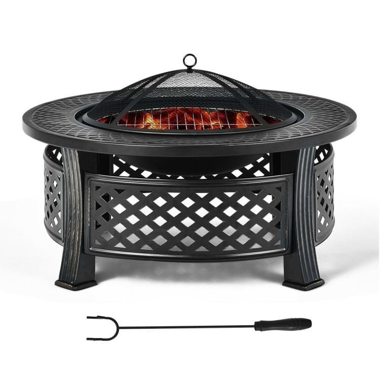 Rustic Steel Outdoor Fire Pit with BBQ Grill with Poker and Mesh Cover Q280-TGPJ3211