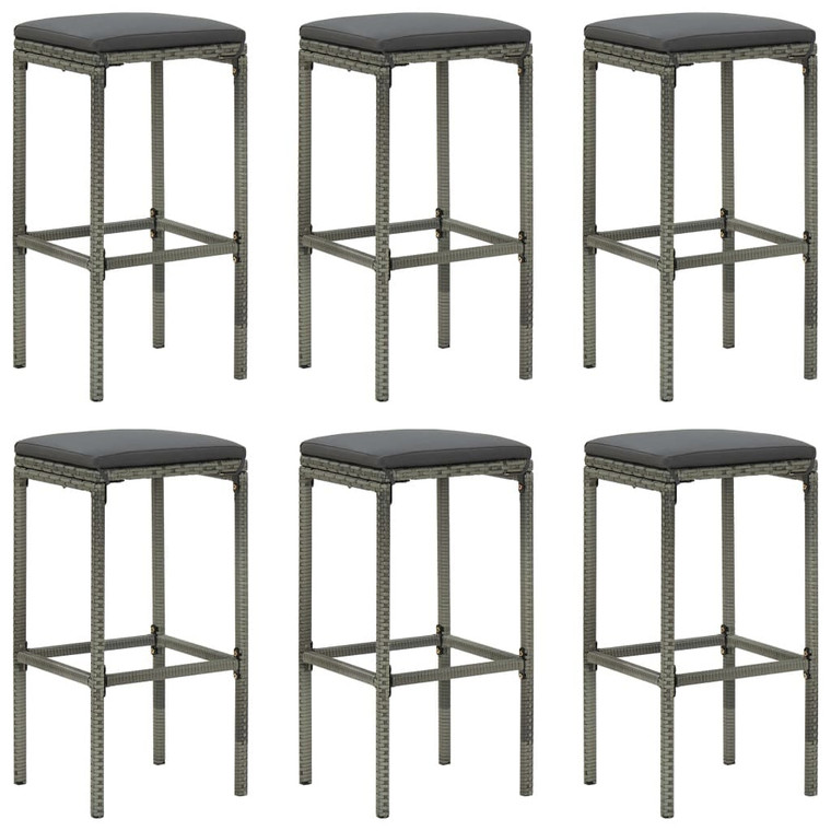 Bar Stools with Cushions 6 pcs Gray Poly Rattan A949-313450