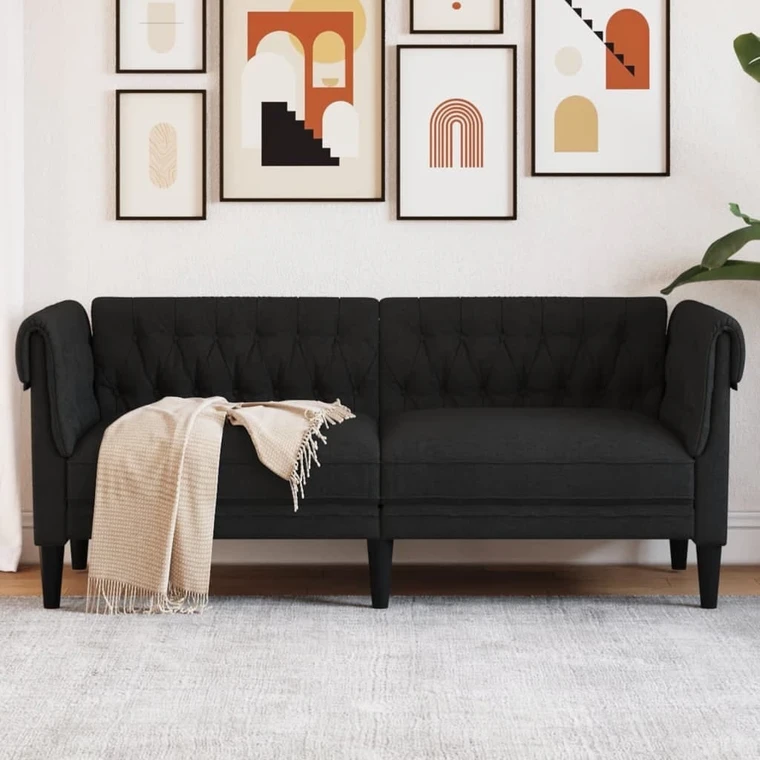 Chesterfield Sofa 2-Seater Black Fabric A949-372549