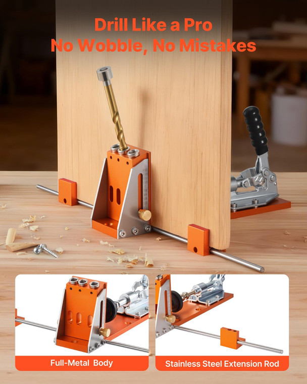 Pocket Hole Jig Kit, 1/2 to 1-1/2 in Adjustable, Jig Pocket Hole System with Toolcase, C-Clamp, Ste E415-TSXKKJJSTZS0VCOTF001V0