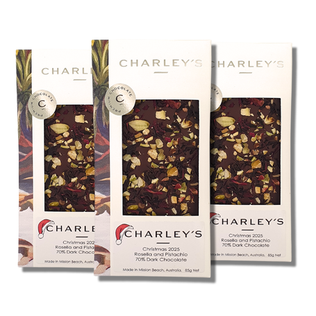 Christmas Limited Edition - Rosella and Pistachio Dark Chocolate -3 Bar Value Pack Christmas Limited Edition - Rosella and Pistachio Dark Chocolate -3 Bar Value Pack