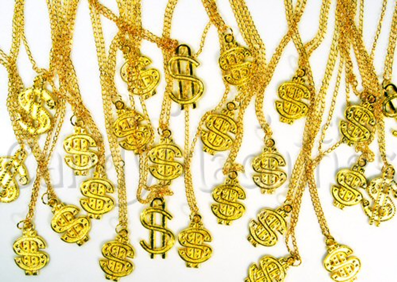 Bulk Toys - Fake Gold Dollar Sign Necklace for Kids - 100 Pcs Bulk Necklaces  - Pendant Necklace Party Favors for Kids Easter Egg Fillers Goodie Bag  Supplies Pinata Stuffers - Vending Machine Toys Party Supplies