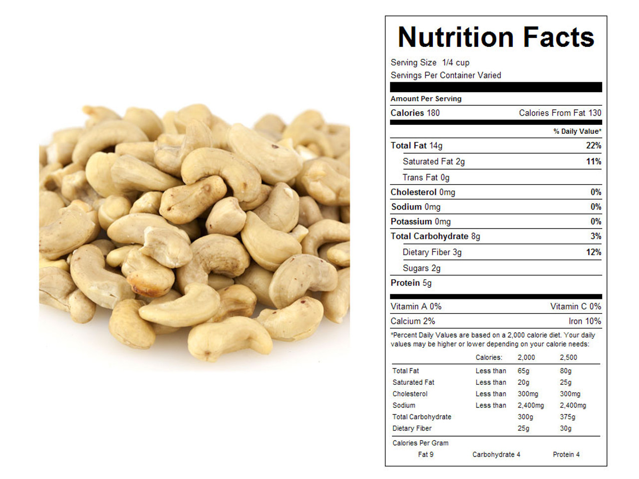 cashew calories per ounce