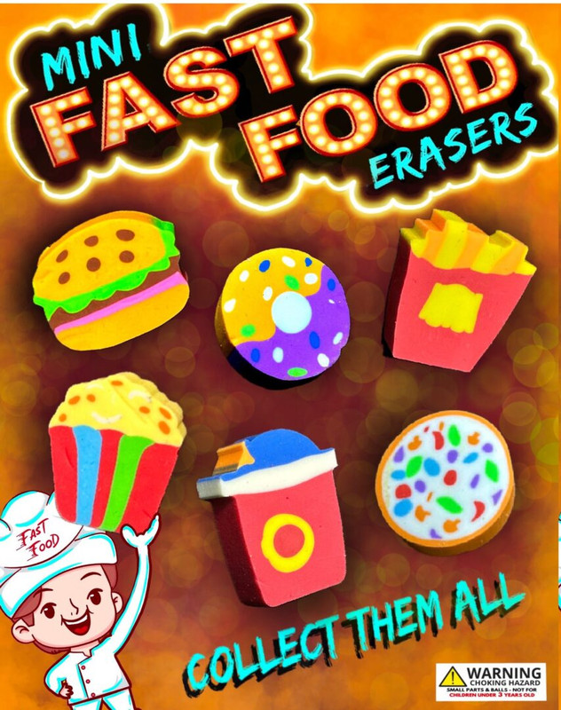 Mini Fast Food Erasers Vending Capsules (1-inch) 250 ct