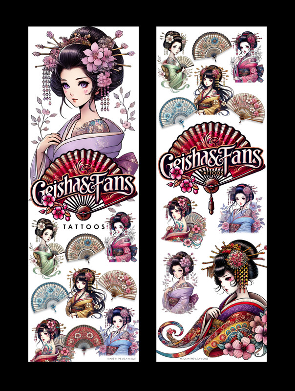 Geishas & Fans Temporary Vending Tattoos (300 ct)