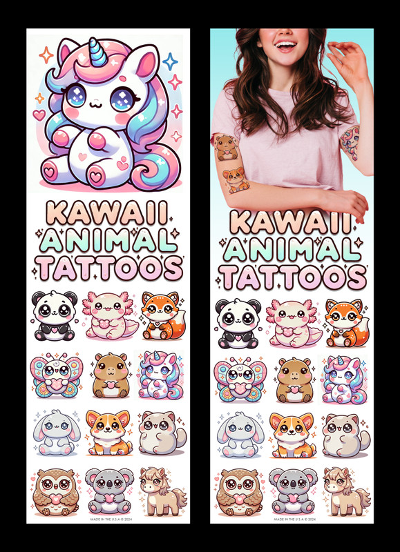 Kawaii Animal Temporary Vending Tattoos (300 ct)
