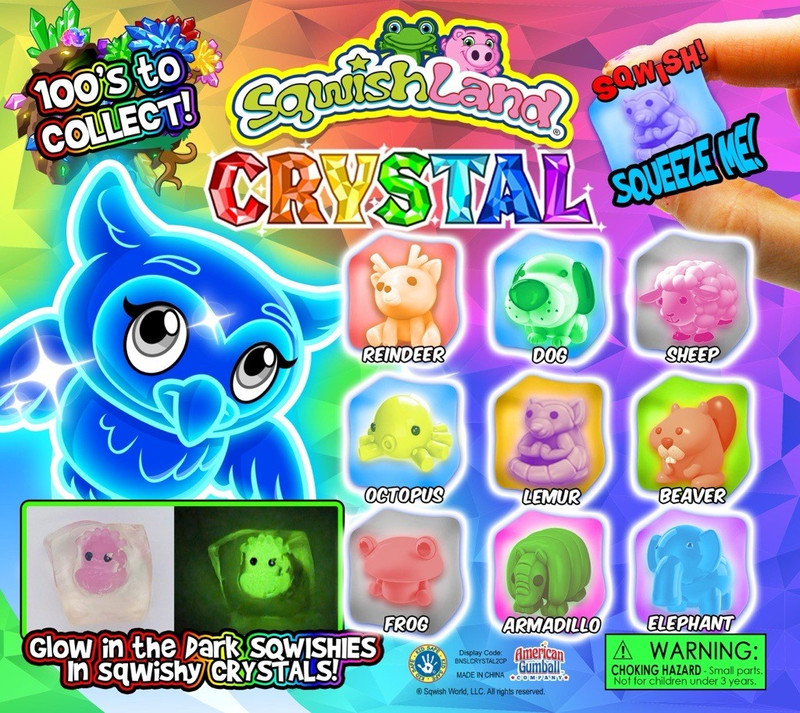 Sqwishland Crystal 2" (Glow  in the dark Sqwishland inside multi-color squishy cubes)