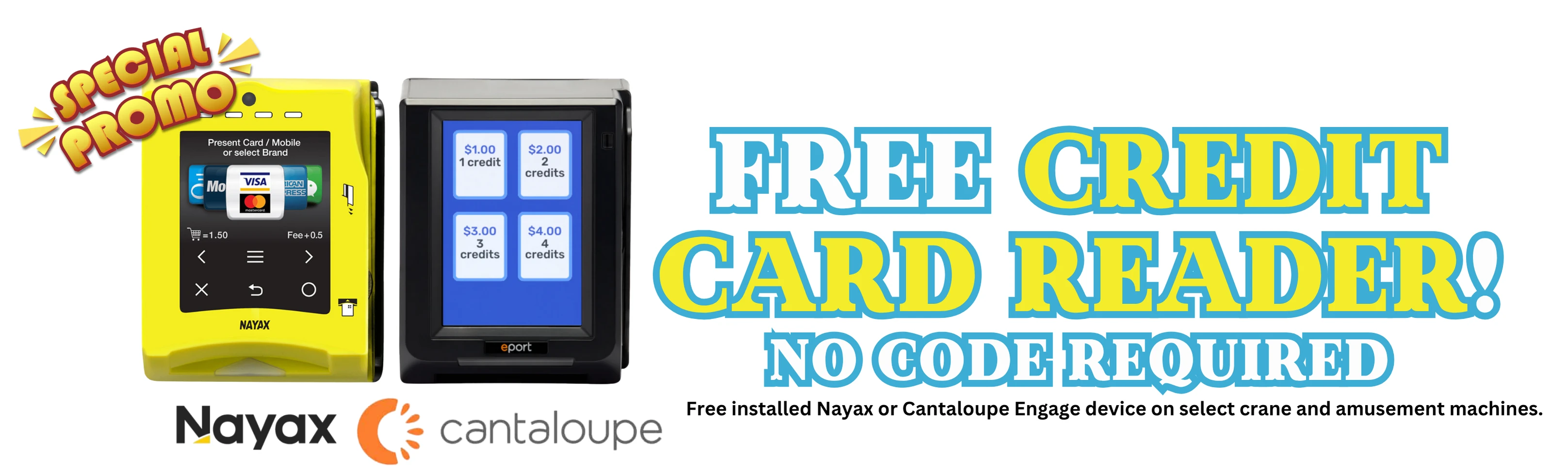 Free Credit Card Readers on Claw Machines and Amusement Games