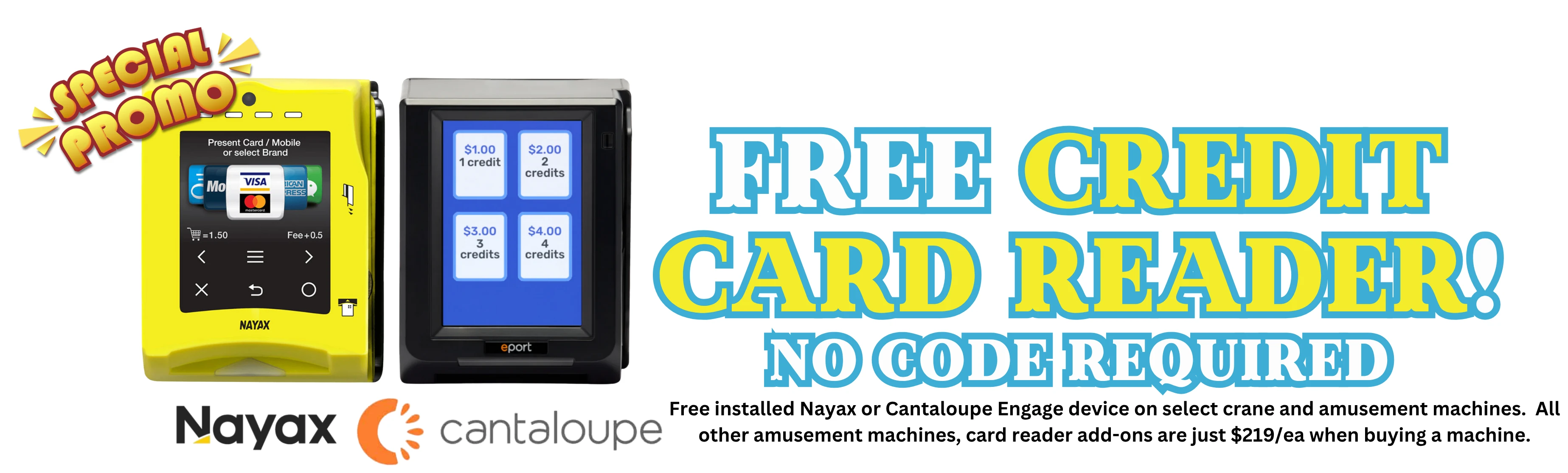 Free Credit Card Readers on Claw Machines and Amusement Games