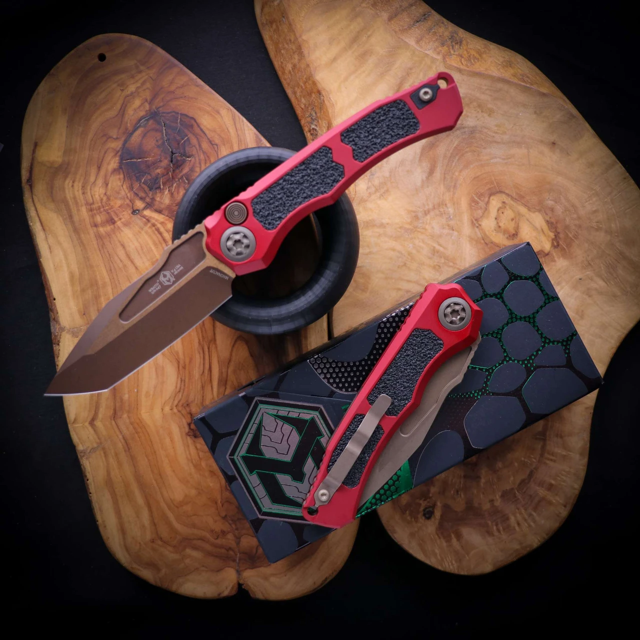 Heretic Knives Wraith Red and Bronze Tanto Cajun Knife Exclusive