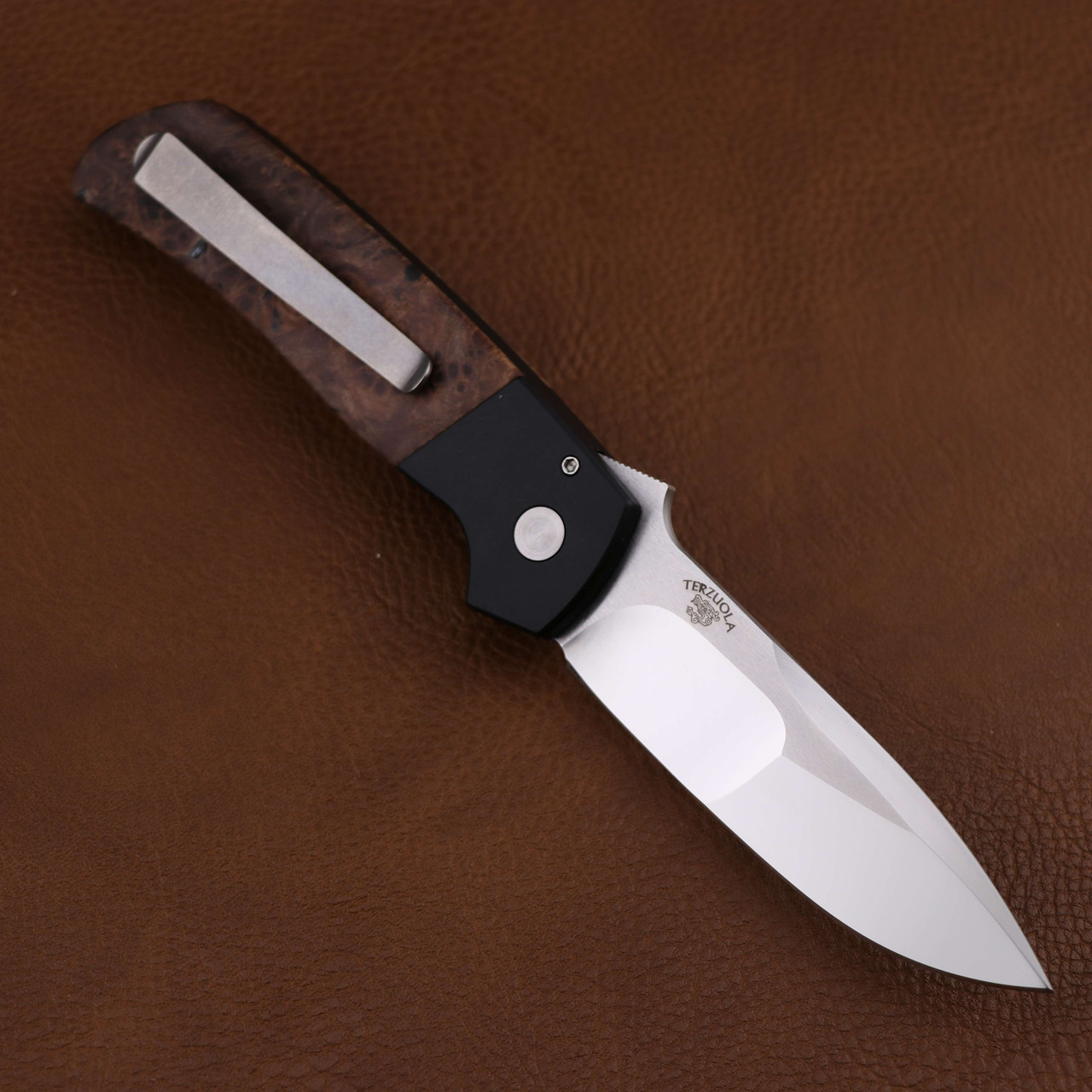 ProTech Terzuola ATCF Auto | Black handle Maple Burl Inlays
