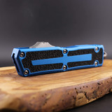 Microtech Scarab II Gen III Double Edge Full Serrate Stonewash Blue Handle 1280-12BL
