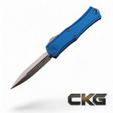 Microtech Hera II Mini Double Edge Stonewashed Blue Handle 1702M-10BL Cajun Knife And Gear