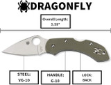 Spyderco Dragonfly Knife Foliage Green G-10 Plain Edge C28GPFG Cajun Knife And Gear