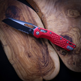 Microtech MSI S/E Black Part Serrate Aluminum Frag Red