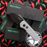 ProTech Knives RUNT 5 - "NEXUS" textured grey anodized handle, DLC Black 20CV Reverse Tanto Blade, all black hardware and clip. R5203-Grey NEXUS