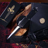 MICROTECH EXECUTIVE SCARAB II GEN III – TANTO EDGE CRACKED ICE FINISH CHISEL GRIND HEFTED BLACK ANODIZED ALLOY HARD CUT STAINLESS 1177-CICGHFHCSS-MCK
