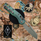 Microtech MSI RAM-LOK Partial Serrated Marfione Select Bronzed Antique Green Slab Side Titanium Bronzed Double Vapor Blast Stainless