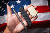 ProTech TR-3 INTEGRITY Relic textured black handle, satin MAGNACUT blade, black lip pearl button, satin hardware INT1105-LTD
