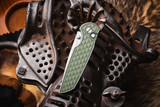 ProTech TR-3 INTEGRITY Thumbstud Manual - Battleworn REPTILE textured green handle, machine satin MAGNACUT blade with double thumbstuds, pearl button, satin hardware, wide deep carry pocket clip. INT1105-LTD BW REPTILE Green