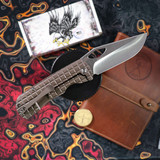 MCNEES KNIVES 3.75 DIXON FRAG BRNZ-A SATIN HARDWARE SATIN STONEWASH BLADE SIMS1T2383
