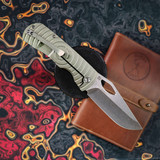 MCNEES KNIVES 3.75 DIXON SHOCKWAVE GRN/BRZ-A SATIN HARDWARE SATIN STONEWASH BLADE SIMS1T2427