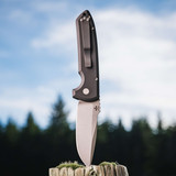 ProTech Rockeye Auto - Solid Black Handle, Stonewash Magnacut Blade, blasted hardware Black Clip, Plain Edge. LG3101