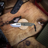 Heretic Knives Kobold Bowie Stonewash standard OD GREEN G10 handle scales.